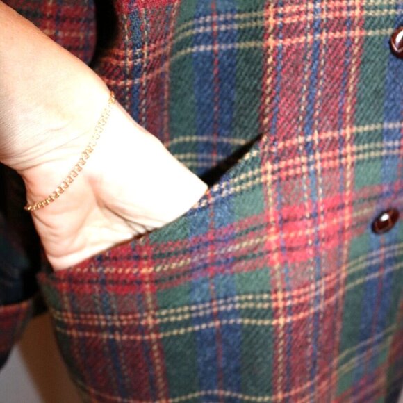 Vintage Women's Plaid Heavy Wool Coat Button Up Pladed Jacket Size 16 - Picture 4 of 15